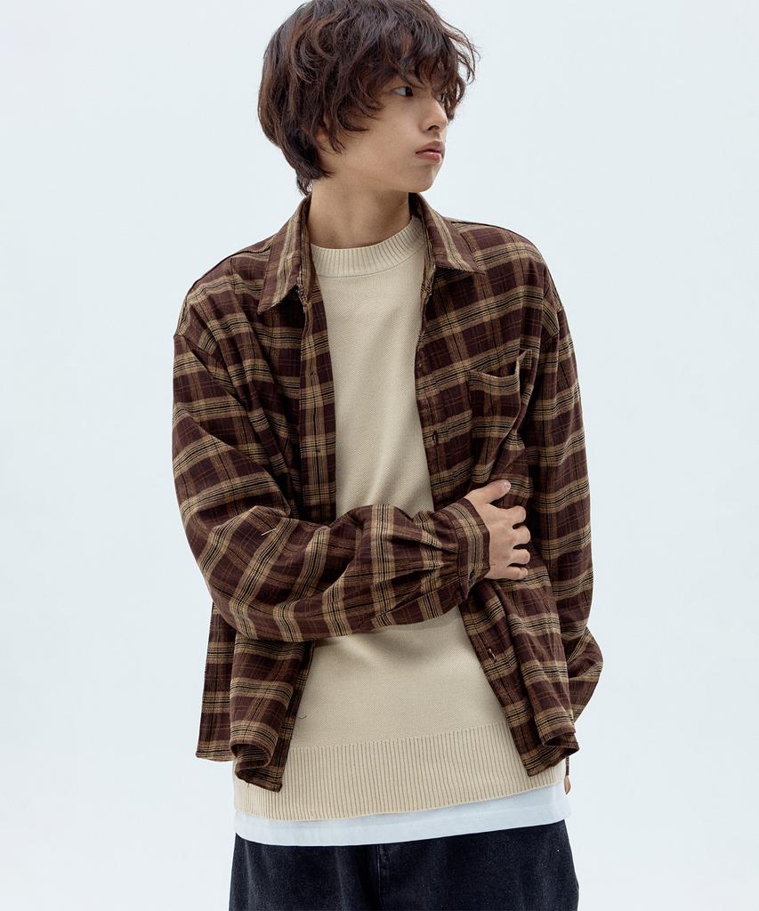 PLACESTUDIOMAN City Boy Check Basic Winter Oversized Shirt With Pocket Embroidery _2 Colors