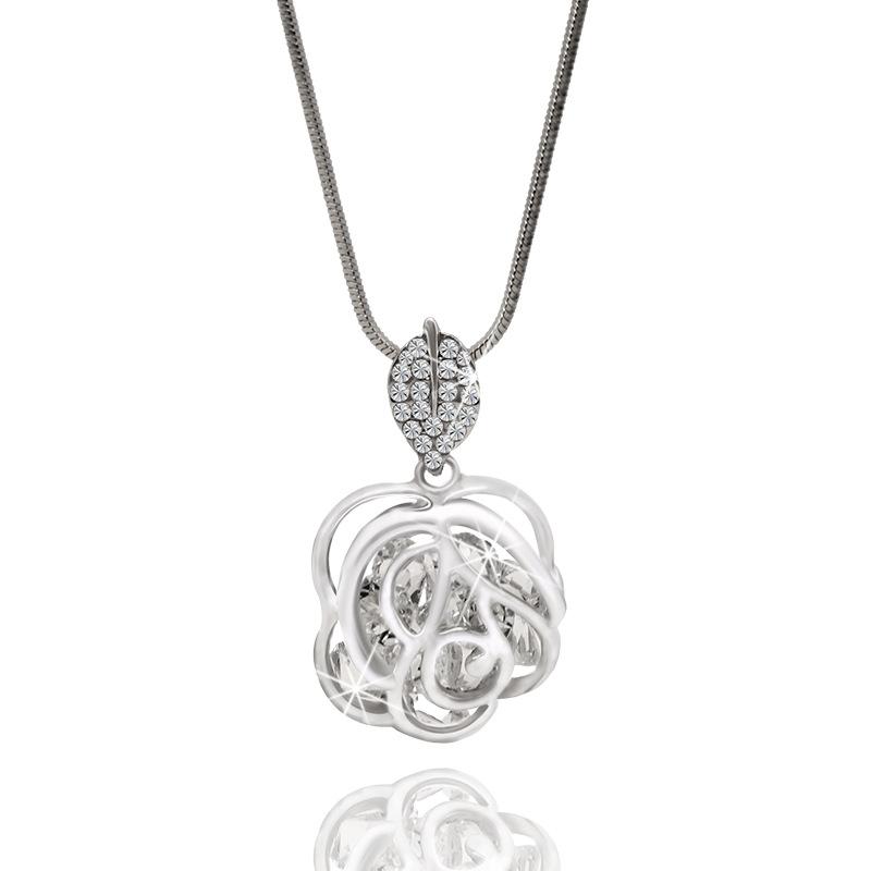 Rose Sweater Chain Long Versatile Autumn And Winter Hollow Rose Necklace Women S Clothes Leaf Pendant K5 платиновый