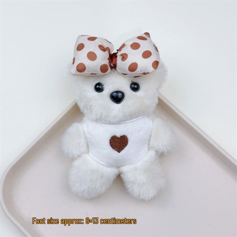 Brown Bowknot Bear Keychain - Cute Plush Bag Charm Student Gift