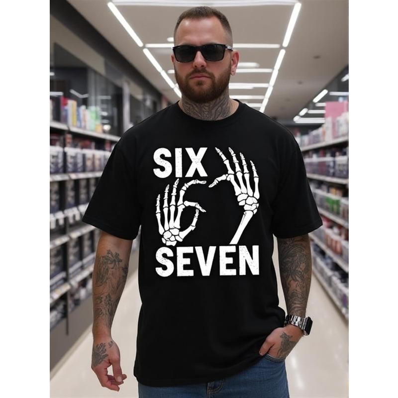 

Men S Six Seven 67 Gothic Streetwear T-Shirt - Casual Short Sleeve Round Neck Tee for Halloween Costumes , All-Season Comfort Fit Plus Size S чёрный