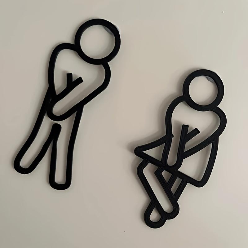 2D Flat Funny Bathroom Sign For Men Women Creative Restroom Door Plaques Home Restaurant Hotel Toilet Signage Wall Sticker Decor