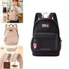 Simple Solid Color Letter And Lots Print Student Casual Backpack With Pendant For School And Daily Use