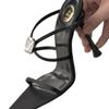 Spring new rhinestone buckle square head word sexy black high heels women's satin fashion cross with open toes