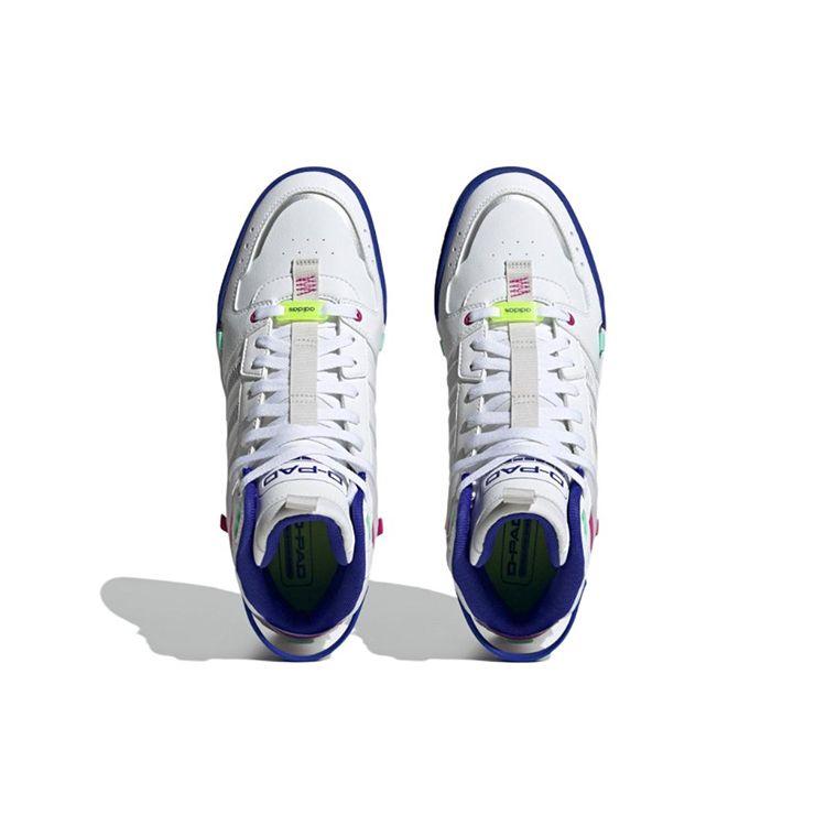 Adidas Neo D-Pad Leather Comfortable Trendy Mid-Top Skate Shoes Unisex Skate Shoes White Blue HQ6556