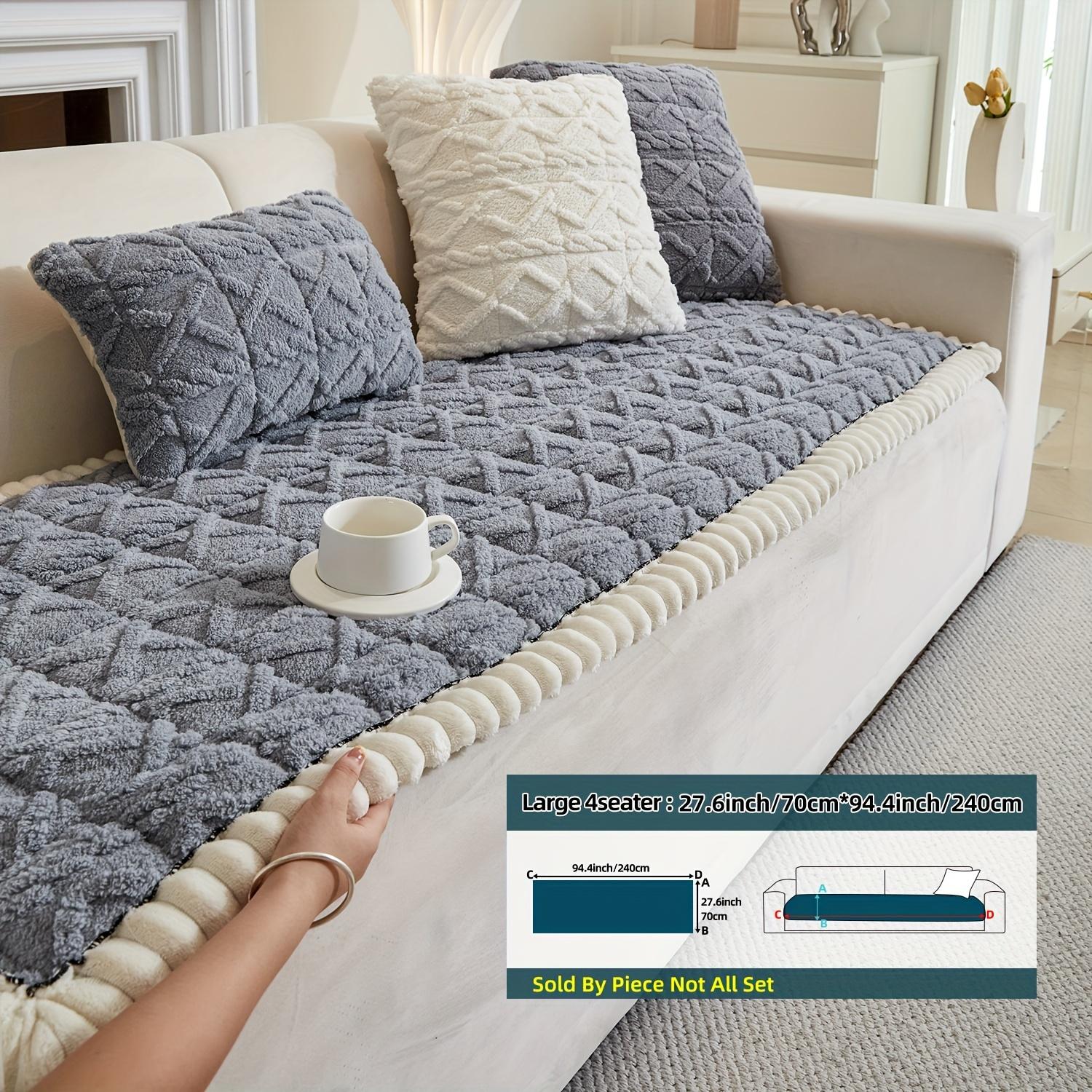 No Pillow 1pc Autumn and Winter Thickened Bohemian Style Quilted Sofa Cover with Pleats Integrated Plush Fabric Non-slip Protective Cover for Pets 70150cm светло-серый 2198₽