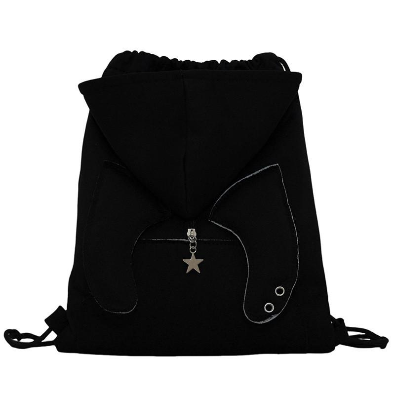 Girls Canvas Backpack With Drawstring Hood And Angel Wing Pattern For Daily Use And Travel