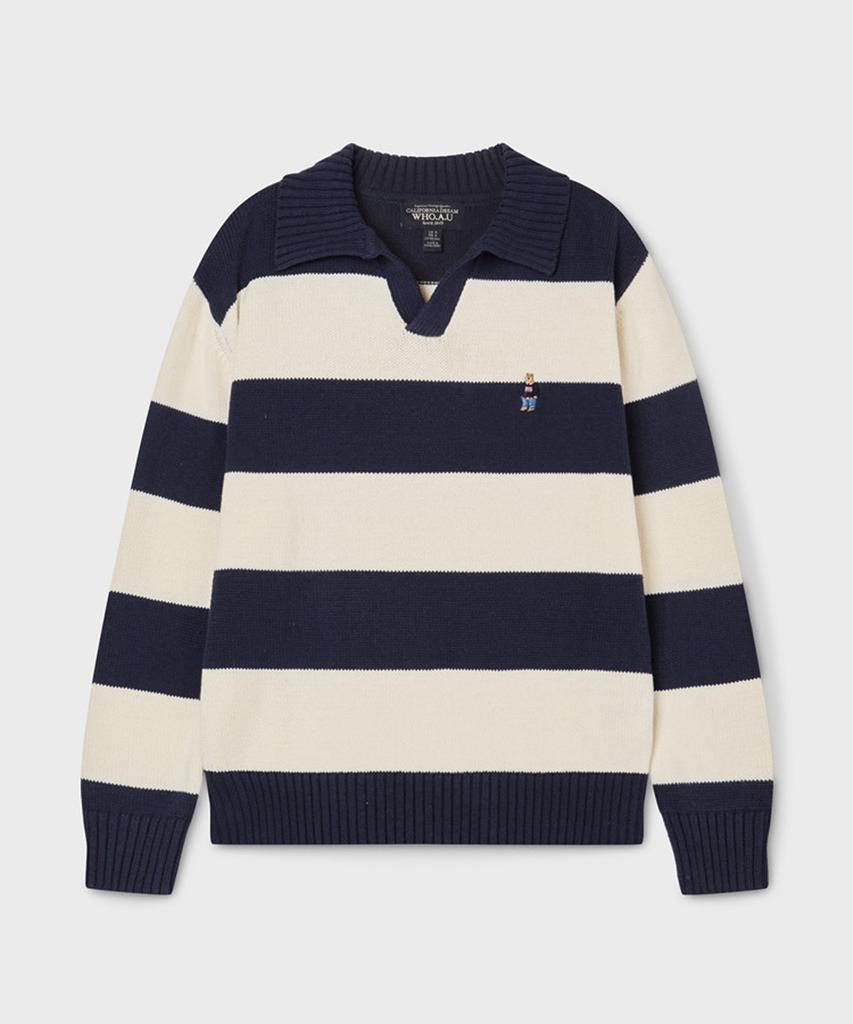 Who.A.U Steve Stripe Open Collar Pullover/Whkag2333U