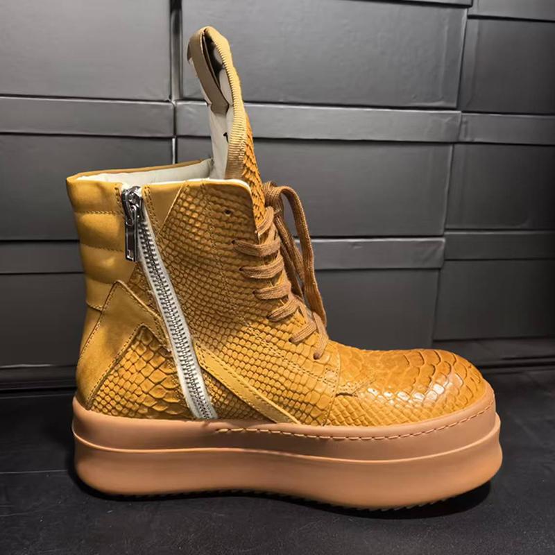 Handmade Genuine Leather Serpentine Casual High Top Sneakers Unisex Shoe Round Toe Lace Up Ipeprs Geo-basket Handsome Boot Shoes