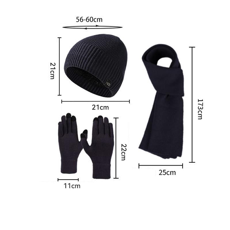 Thick Velvet Warm Windproof Three-Piece Set Big Head Circumference Knitted Hat Long Scarf Touch Screen Gloves
