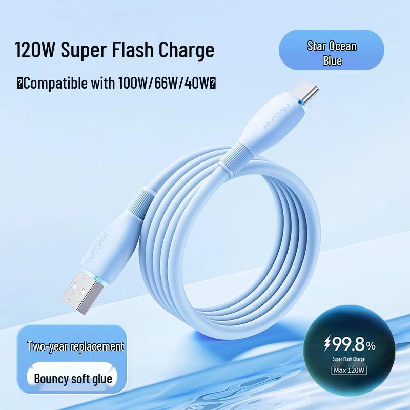 120W Dual Type-C Silicone Cable for Apple 15 & Huawei Honor Flash Charging
