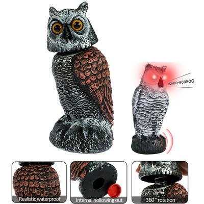 Owl Scare Bird Control Devices 360° Rotating Head Waterproof Eye Flash Garden Decorations Sculptures and Statuettes