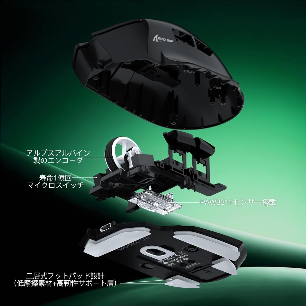 MAMBASNAKE X ATTACK SHARK V6 Wireless Gaming Connection 65g PAW3311 Optical Adjustable DPI Up To RGB Magnetic Charging Dock Switch with 100 Ergonomic