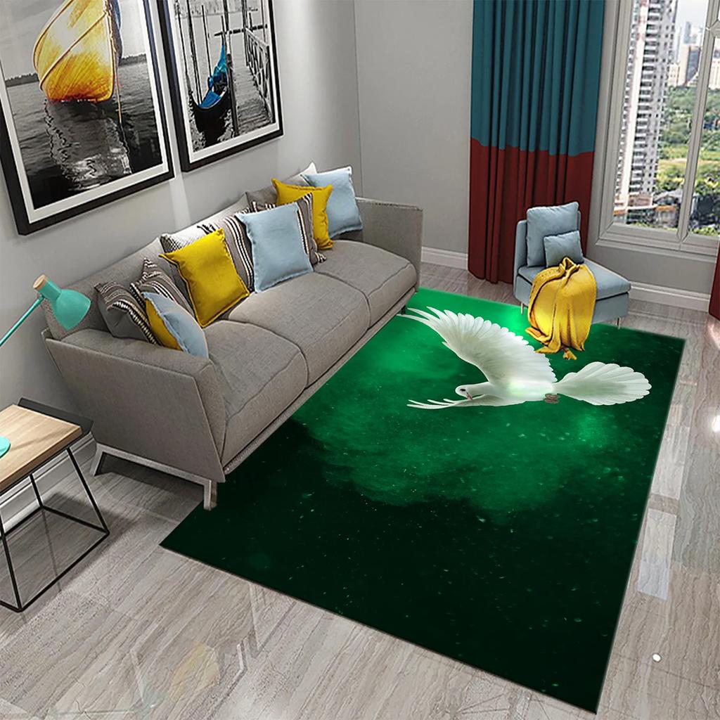 3D White Peace Pigeon Carpet Symbol of Peace Rugs for Bedroom Living Room Decor Floor Welcome Rugs Bathroom Door Non-Slip Rugs