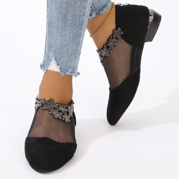 Rhinestone sandals women s mesh shoes medium heel low heel flat bottom bag head single shoes women s breathable women s shoes 35 2547₽