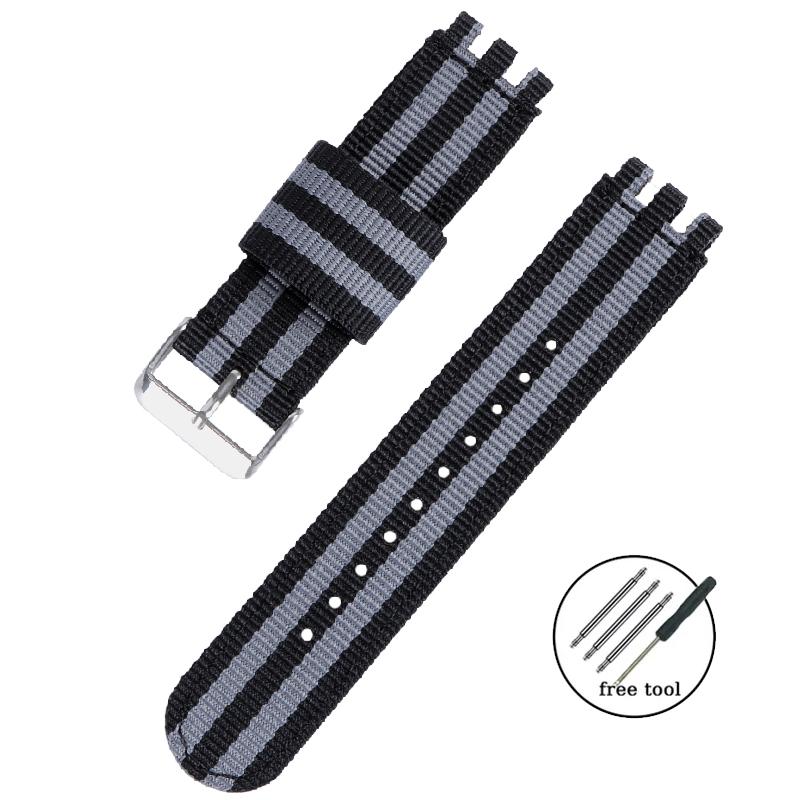 Cinturino in Tessuto di Tela Intrecciata da 17 mm 19 mm 20 mm per Orologio Swatch, Braccialetto Militare Sportivo da Uomo a Rilascio Rapido