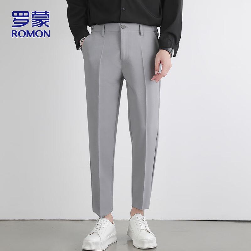 ROMON Men's Slim Fit Cropped Business Casual Pants
