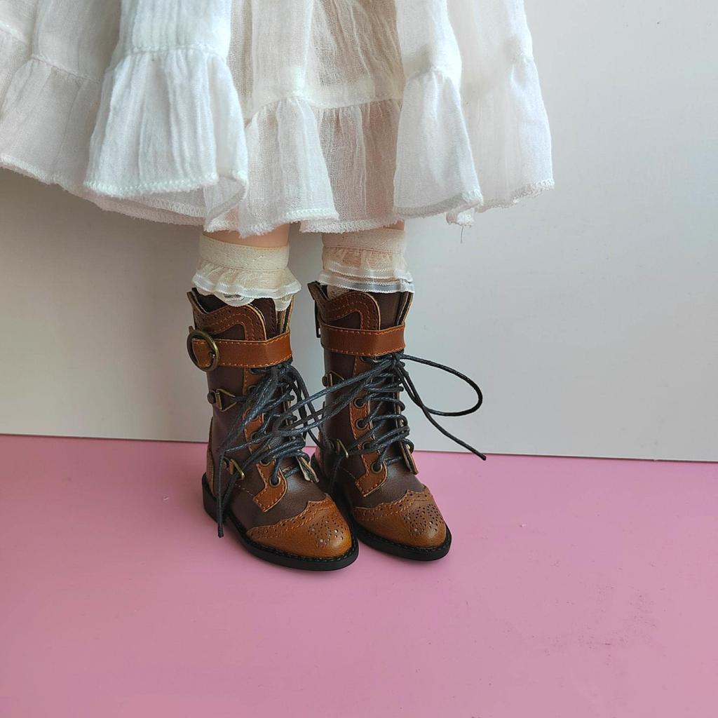 [Dolly Para] Doll boots, 4-minute, boys and girls, Kumako stacked genuine leather boots (brown)