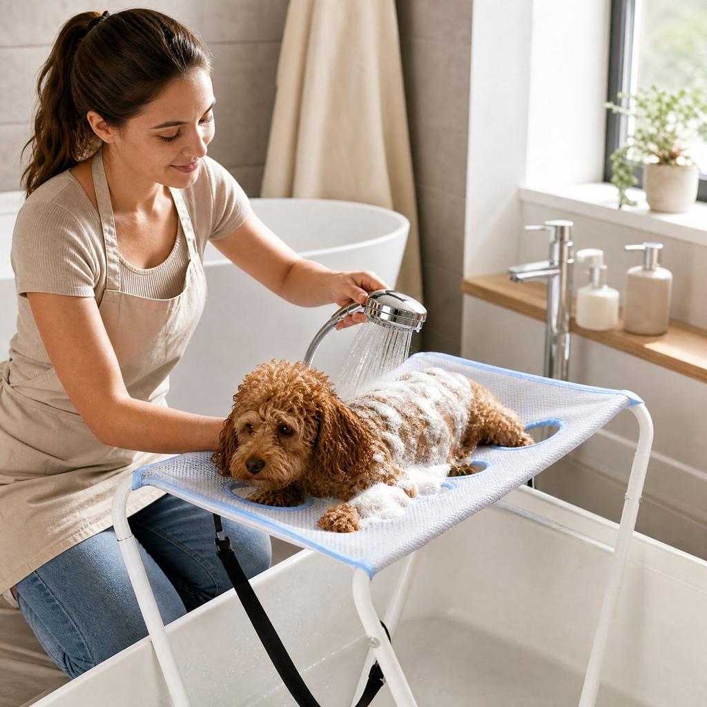 Pet Bathing Rack with Nail Trimming Restraint, -Scratch - Grooming Stand for Cats and Dogs