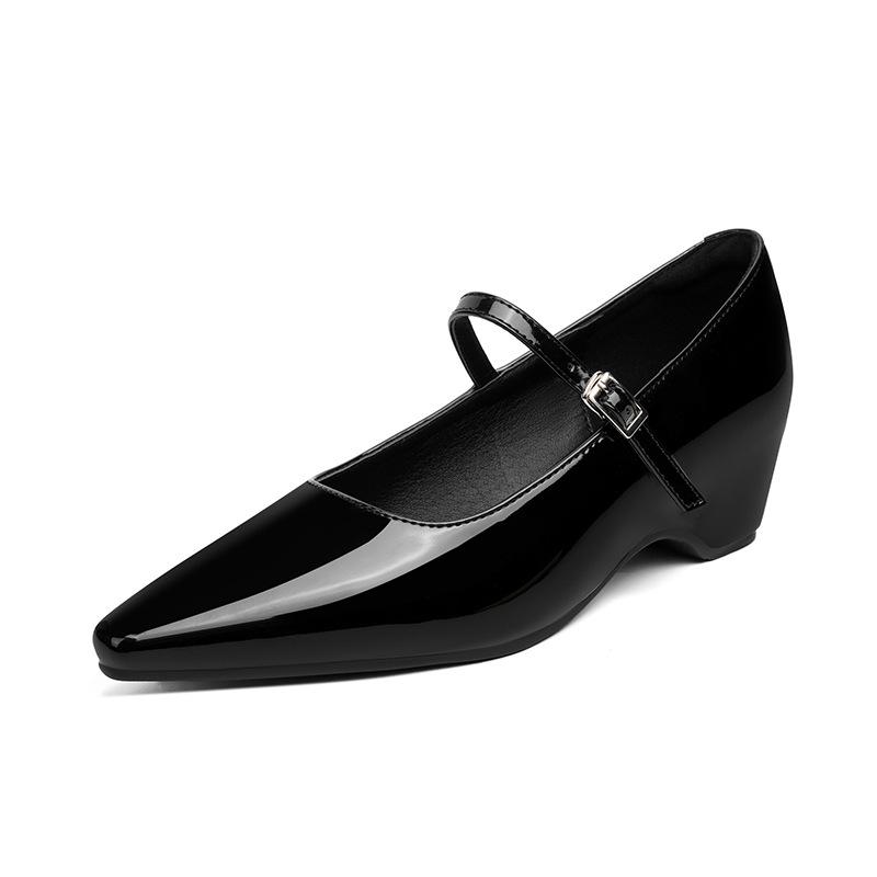 Inner height increase Mary Jane shoes women's 202 spring and summer temperament square head thick heel commuting single shoes occupational leisure