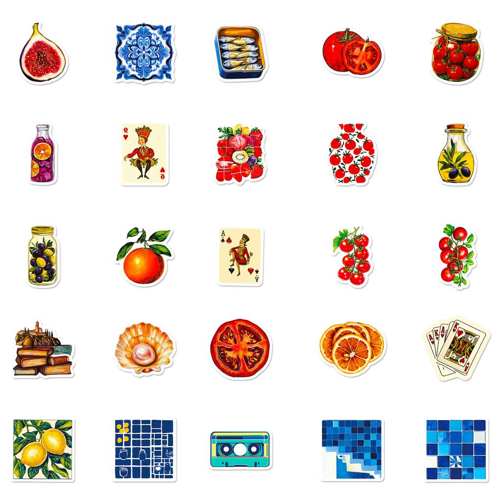 Nowe 50 naklejek w stylu śródziemnomorskim Kolor pomidorowy cytrynowy Jasne naklejki do dekoracji konta ręcznego komputera