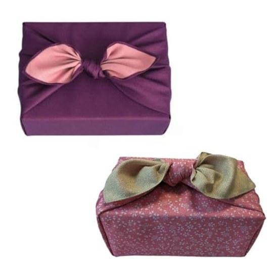 Furoshiki 2-piece set 70cm reversible double-sided dyed stitched on all four sides Japanese pattern stylish two widths bento wrapping gift bottle bag