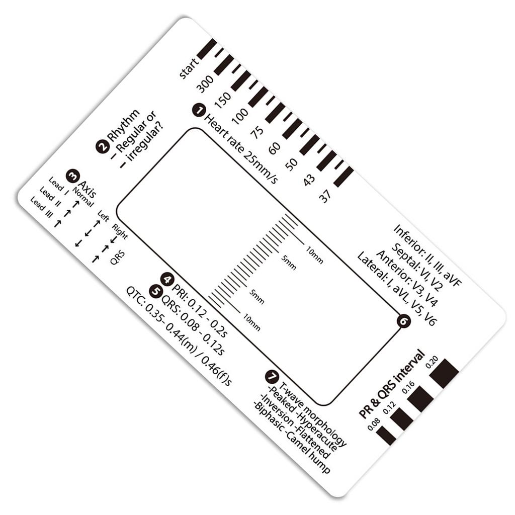 Professional ECG 7 Step Ruler Card Portable Pocket ECG Interpretation Guide Card For Accurate ECG/EKG Interpretation