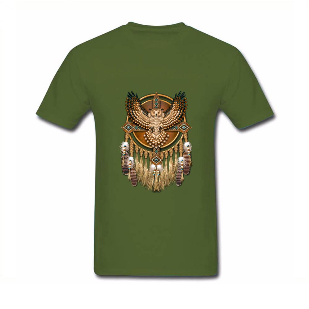Hip Hop Cotton T Shirts For Mens Discount Beadwork Great Horned Owl Mandala T