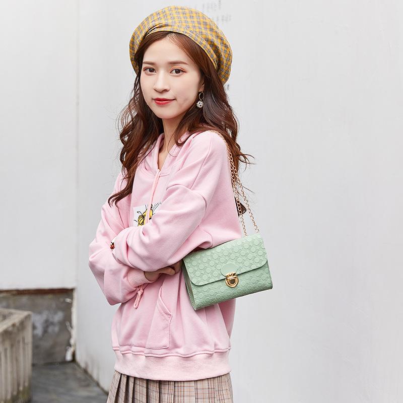 New women's bag, small square bag, shoulder messenger bag, lock bag, fashionable embossed mobile phone bag.