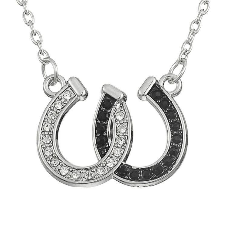 European and American Double Shape Horseshoe U-shaped Black and White Pendant Necklace Fashionable Light Luxury Clavicle Chain