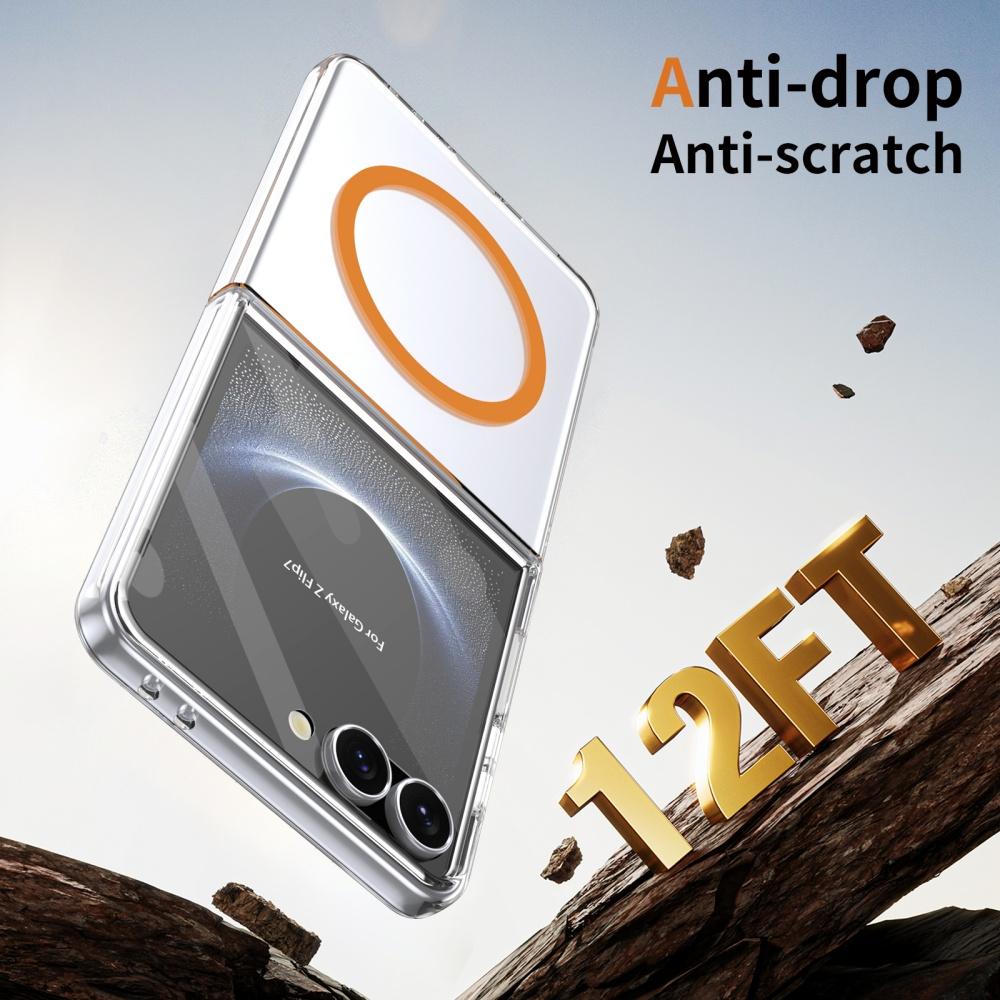 Luxury HD Clear Magsafe Magnetic Fold Phone Case for Samsung Galaxy Z Flip 7 6 5 4 with Screen Protector Wireless Charge Cover