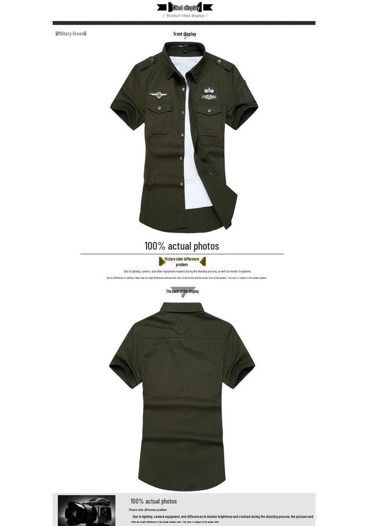 2018 Men's Outdoor Workwear Pure Cotton Epaulet Short Sleeve Shirt