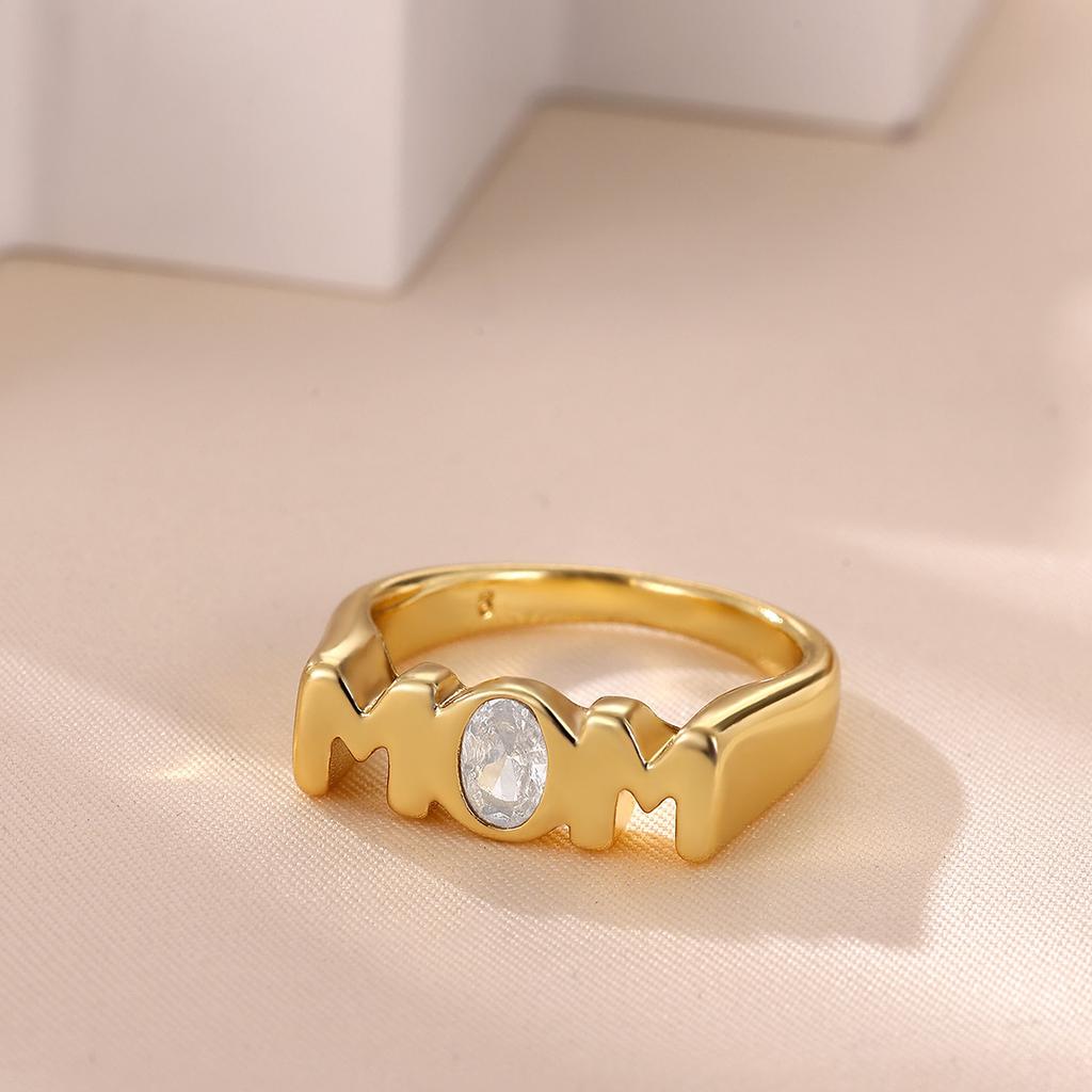 Mom Royal Ring Women Gold Color 3D Letter Casting Rings 7 8 Size Rhinestone Anillos Acero Inoxidables Jewelry Mother's Day Gift
