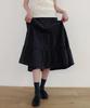Moyora Tiered Check Flare Elastic Long Skirt [Navy]