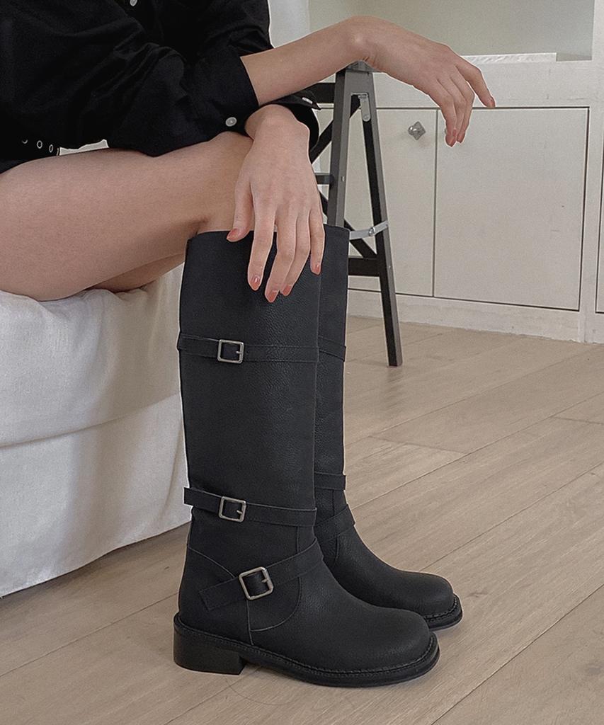 Moodnple Tori Three-Buckle Boots 4Cm 2 Colors