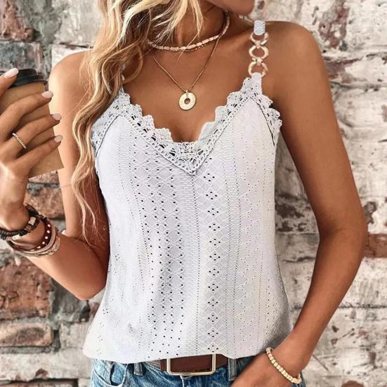 Letní topy Krajkové podvazky s výstřihem do V Duté Streetwear Oblečení Polyester Design bez rukávů Dámská vesta Seznamka