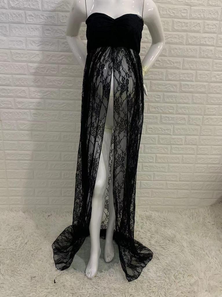 European & American Women's Lace Maternity Strapless Maxi Dress - Photography Sleeveless Long Train (2020 Model)