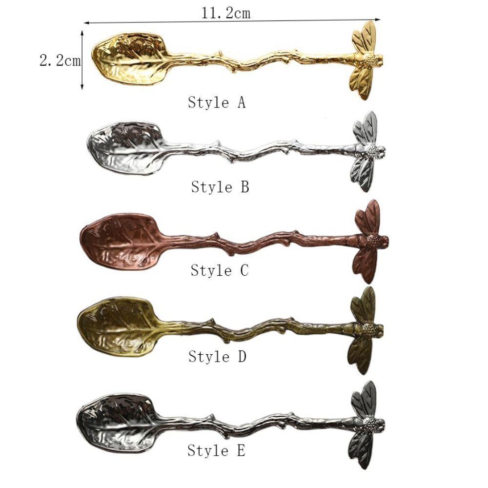 Stirring Spoon Twig Design Dragonfly Coffee Spoon Zinc Alloy Vintage Dessert Spoon Smooth Edges Teaspoon Afternoon Tea