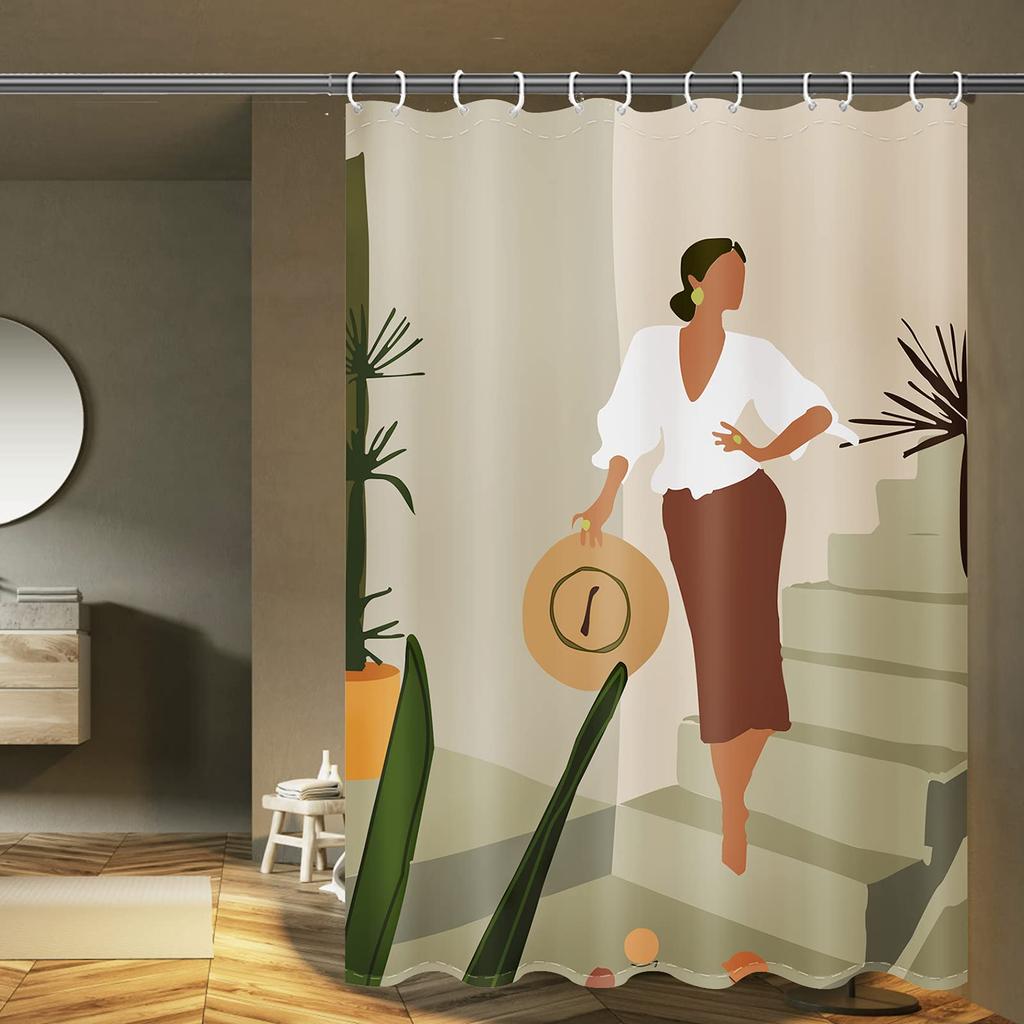 Nordic Wind Abstract Art Shower Curtain Waterproof Polyester Fabric Bath Curtain Morandi Color Block Curtains For Bathroom Decor