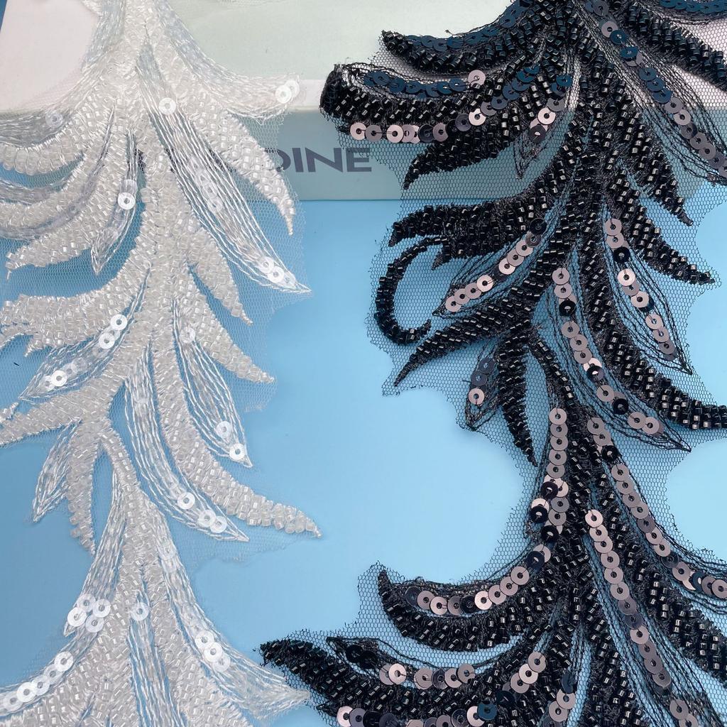 Heavy Industry Leaf Beads Sequins Embroidery Handmade Lace Leaf Accessories Diy Wedding Dress Belt Headdress Decoration