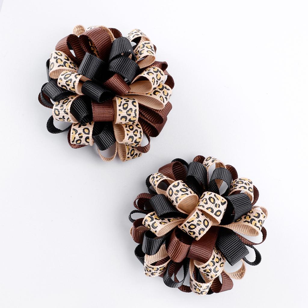 2Pcs New Ribbon Flower Hair Clips Rainbow-coloured Hydrangea Ponytail Holder Hairpins Girl Children's Kids Headwear Accessories