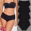 FINETOO 4Pcs/Set Ladies Mid Rise Underwear Cotton Ribbed Panties Floral Lace Edge Underpants Breathable Soft Women Briefs Multi‑color