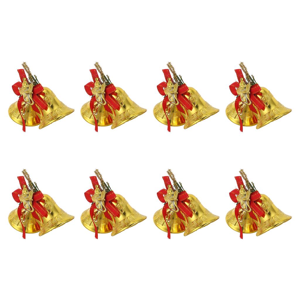 8Pcs Christmas Bells Ornaments Shatterproof Golden Plastic Mini Bells Red Bow Garland Xmas Tree Decoration Gold Tree Ornaments