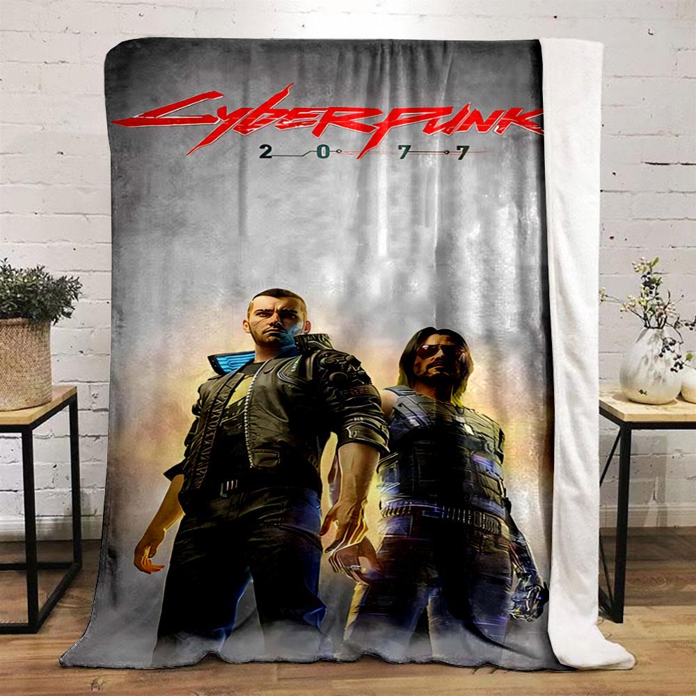 Two Futuristic Characters In Metallic Attire with Glowing Accents. for All Seasons Blanket Lunch Break Throw Gift