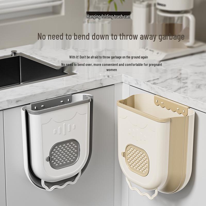Foldable Wall-Mounted Kitchen Trash Can - Large, No Bend, Easy Clean, Hanging Design