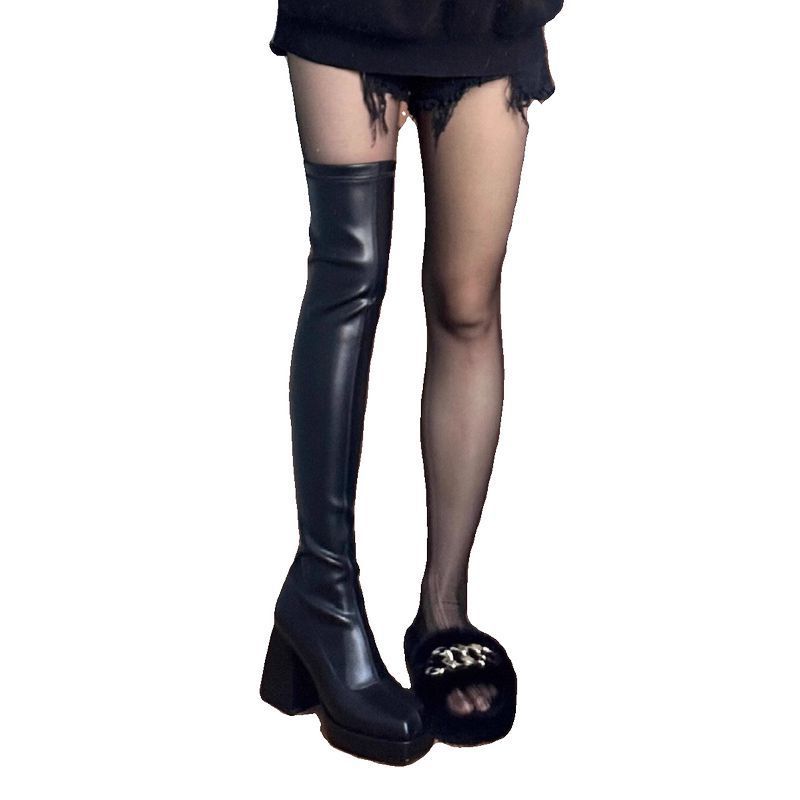 Elastic Boots Over Knee Long Boots Autumn Winter Waterproof Platform Thick-soled Skinny Boots High Heel Boots High Knight Boots Women