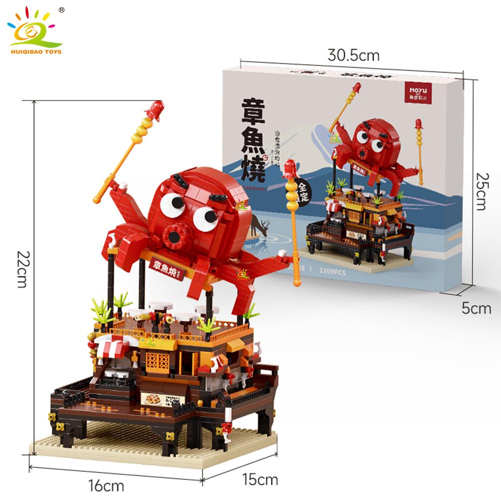 MOC Japan Sushi Octopus Yaki Street Shop model Micro Building Block Model Mini Brick Toy for Children Desk Decor.