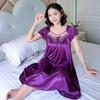 Plus Size Floral Lace Ice Silk Nightgown with Short Sleeves