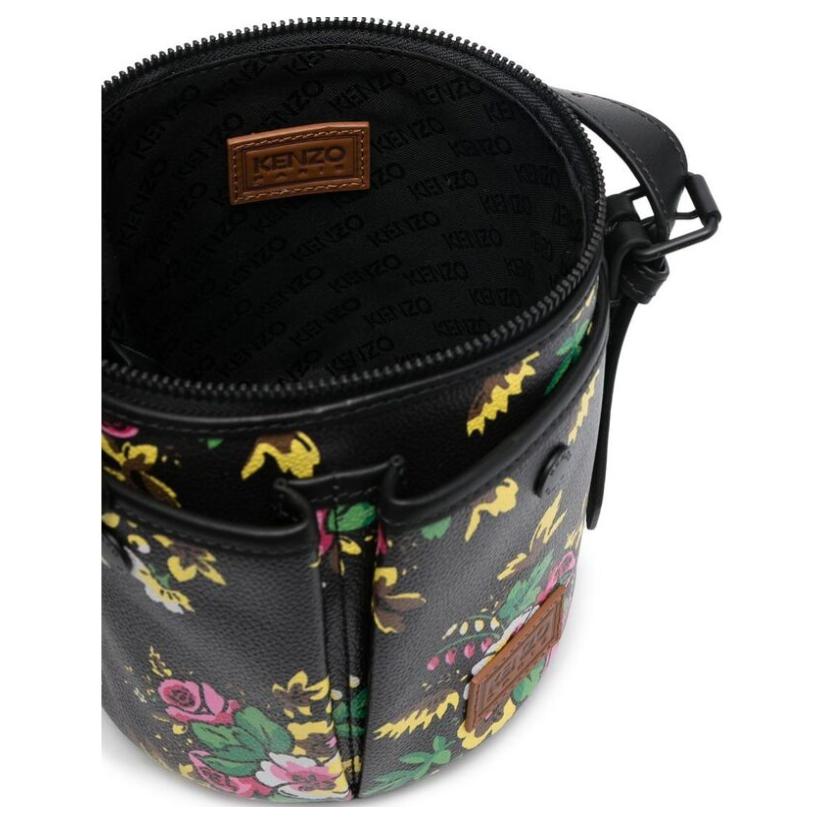 Kenzo Floral Print Surround Zip Bucket Bag Women Handbags Black FC62SA704B0499