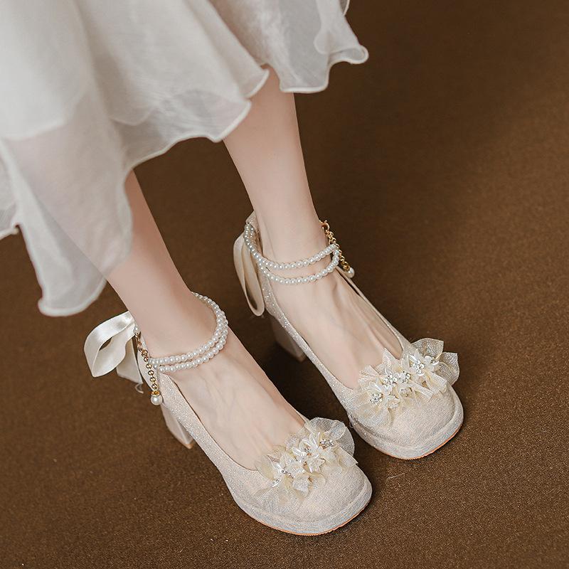 Mary Jane High Heels Women's 2025 New Spring Thick Heel Xiuhe Two Wear Wedding Shoes Bride Shoes Single Shoes
