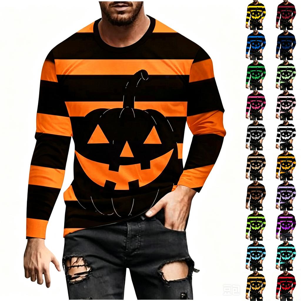 Men's Halloween Striped Long Sleeve Shirt Casual Loose Fit for Party and Everyday Wear